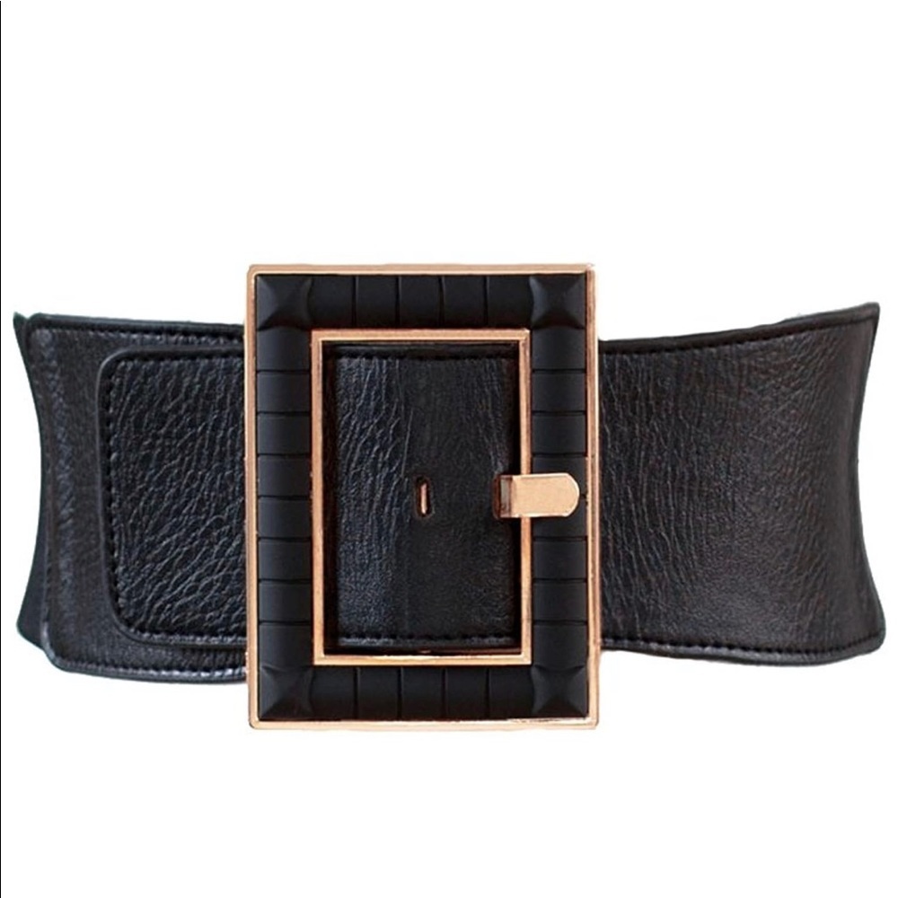 Oversized Square Buckle Wide Belt Stretch Elastic